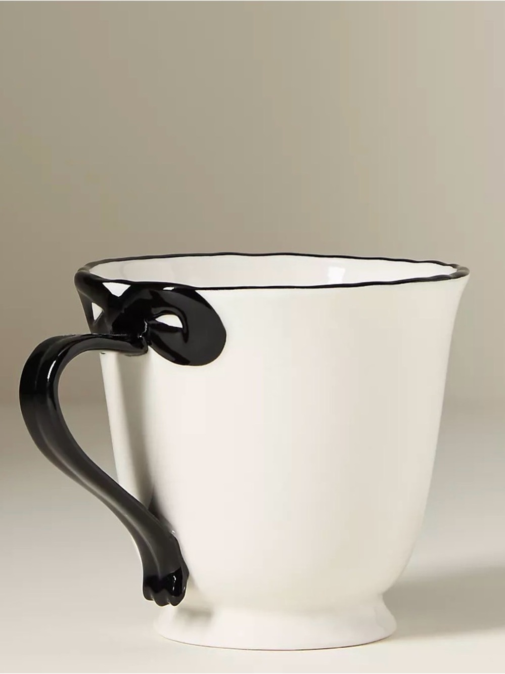 NEW Anthropologie White Ceramic Mug with Black Bow Handle